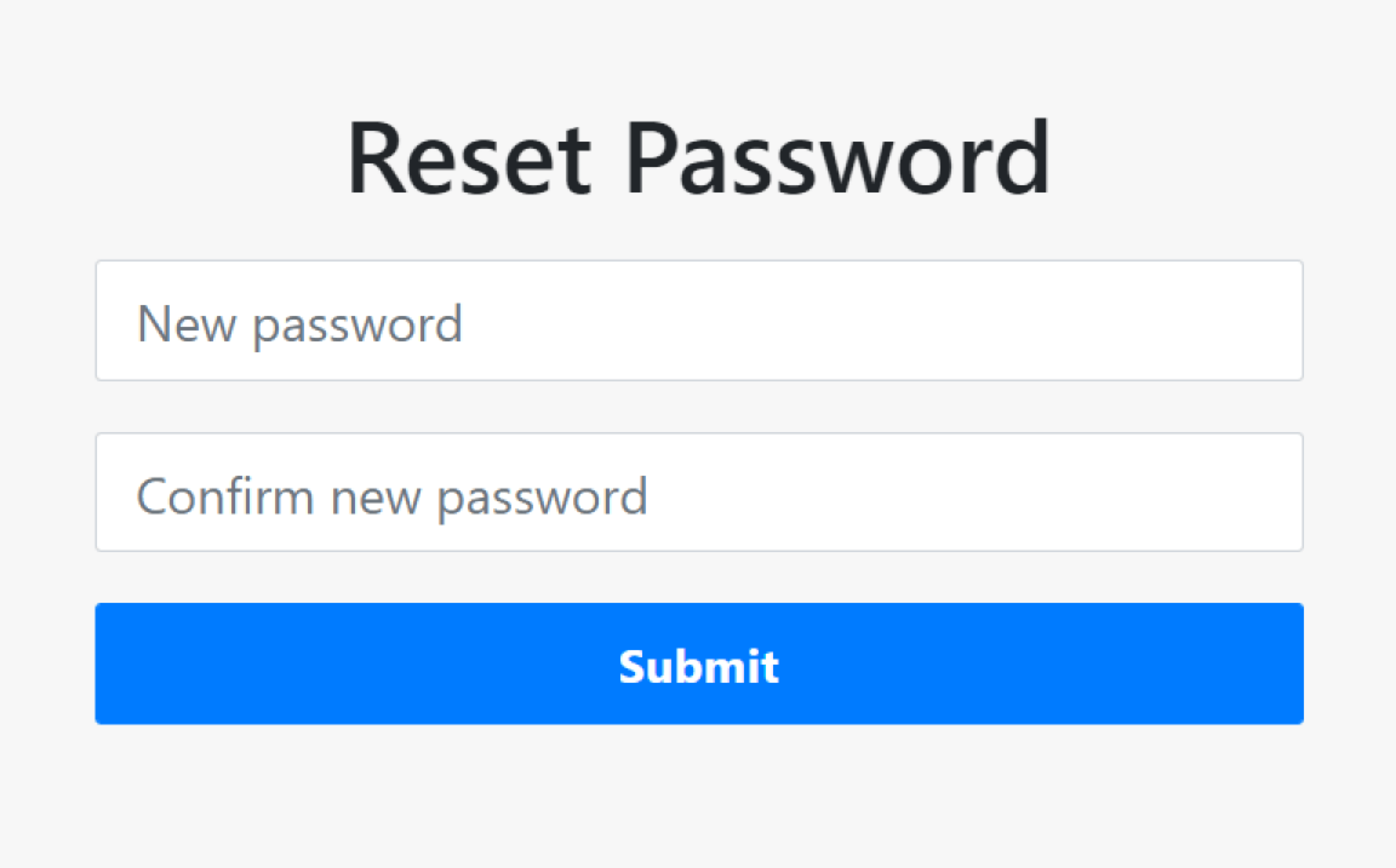 Screenshot of password reset page